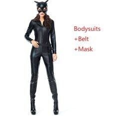 Halloween Mèo Cosplay Trang Phục Phụ Nữ Bodysuits Dành Cho Người Lớn Sexy Đen Da Tổng Hợp Catsuit Roi Cô Gái Carnival Đảng Disfraz Bộ