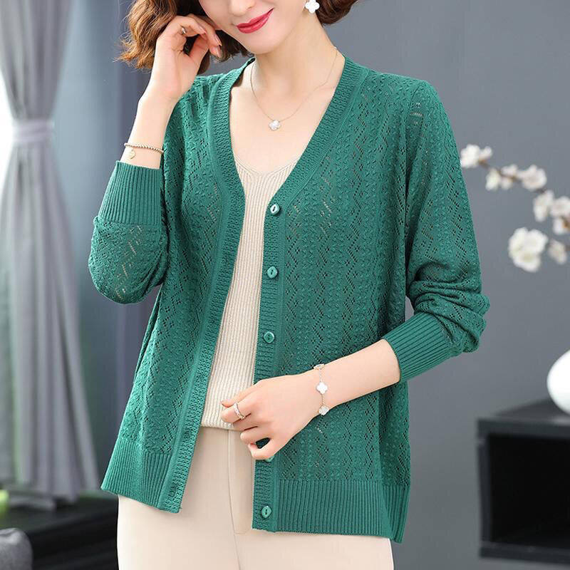 Ladies Ice Silk Knit Cardigan Ladies Outer Sunscreen Jacket Summer Dress New Air Conditioning Shirt Top Loose Plus Size