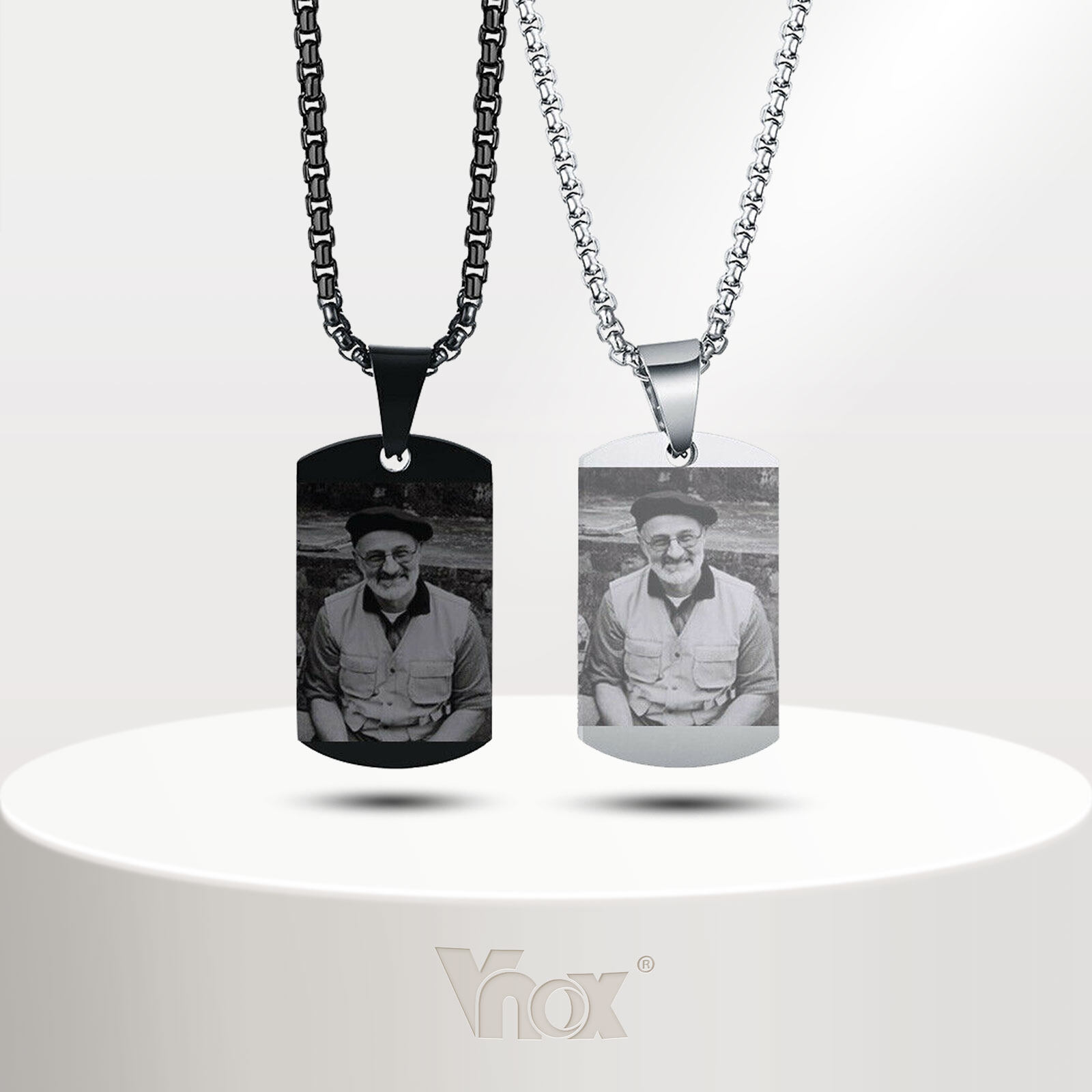 Vnox Personalized Photo Men Necklace Pendant Dog Tag Ash Urn