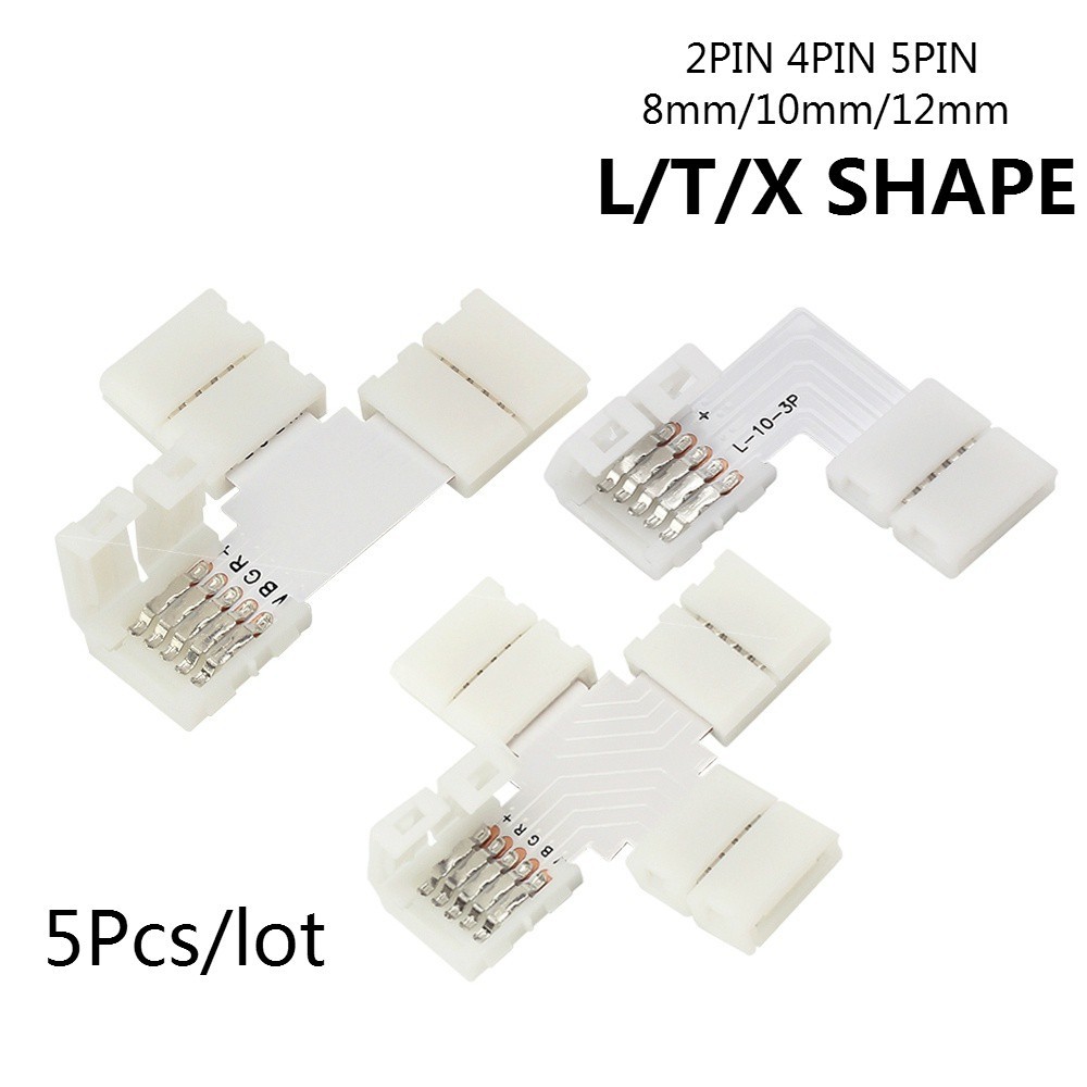 5PCS Free Soldering LED Connector 2PIN 4PIN 5PIN L / T / X Shape Corner Connector for 8mm 10mm 12mm LED Strip Light RGB RGBW RGBWW