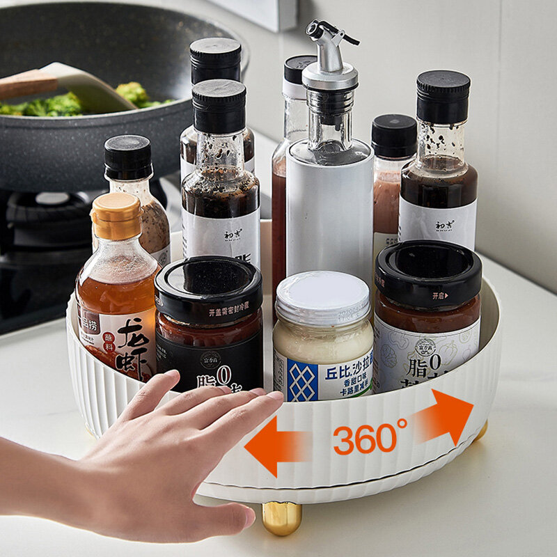 GUAN Rotatable Multi-Function Kitchen Storage Tray Spice Rack Turntable Shelf Organizer