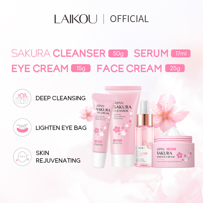 LAIKOU Sakura Face Serum Nourishing Cream Oil Control Skin Care Rejuvenation 4pcs