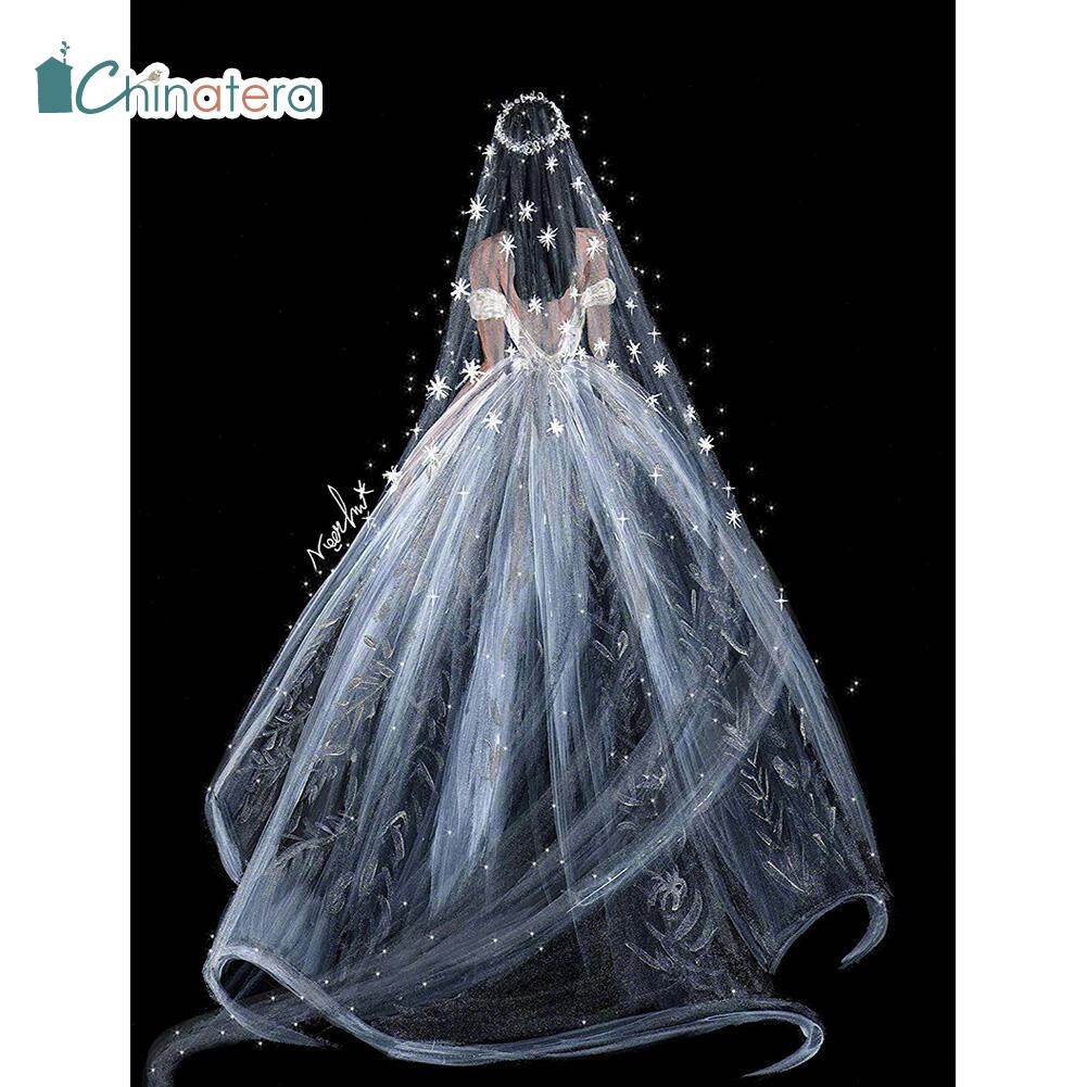 [Chinatera] 5D DIY Full Drill Diamond Painting Wedding Dress Beautiful Bride Embroidery Craft Kit Decor Wedding Gifts