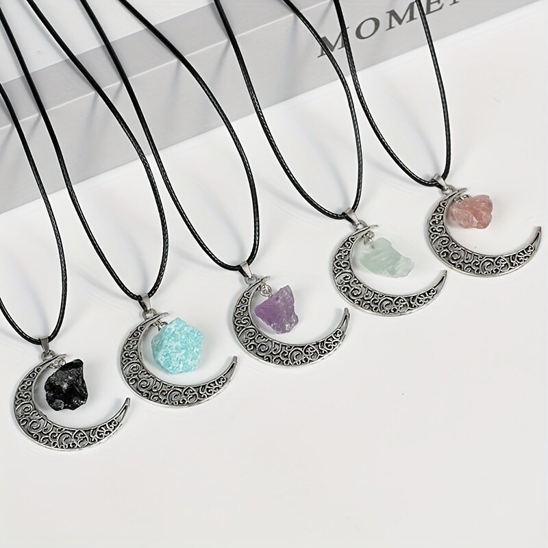 1PC mặt trăng hình mặt dây chuyền pha lê bất thường đá