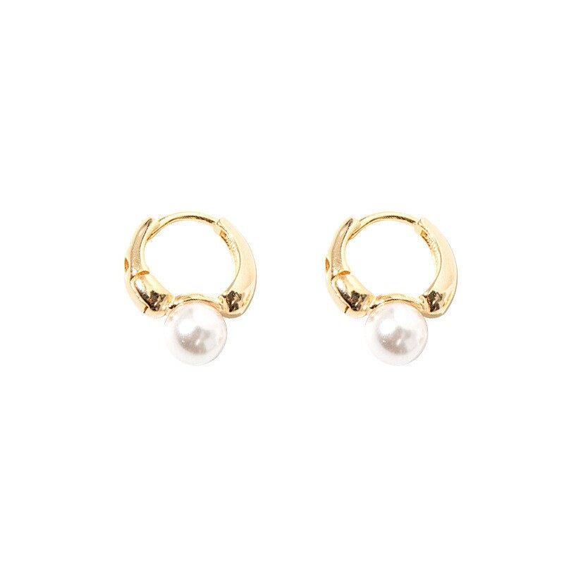 S925 Sterling Silver Pearl Hoop Earrings for Women Round Pearl Wedding Gold Silver Earrings Party Jewelry