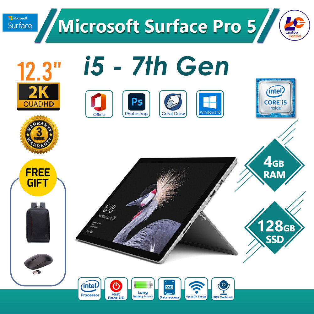 Microsoft Surface Pro 5 12.3" Laptop (Intel Core i5 7th Generation, 4 GB RAM, 128 GB SSD