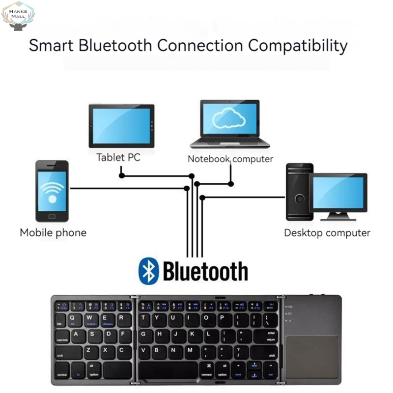 HK Portable Mini Bluetooth-compatible Keyboard Wireless Foldable Trackpad Keyboard Compatible For Ios Android Windows ipad