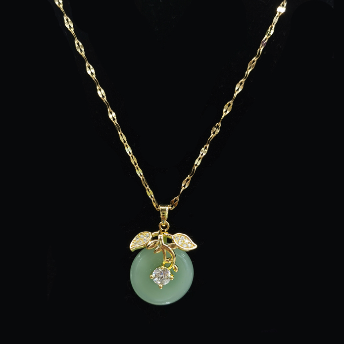 Yuki's Natural Green Hetian Jade Pendant Titanium steel phoenix Necklace Chinese Jadeite Amulet Fashion Charm Jewelry Gifts necklace for Women Her