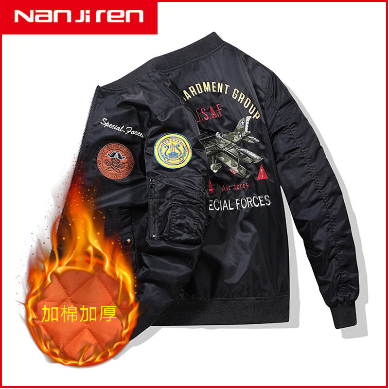 Nanjiren[add cotton/thin] new autumn and winter air force ma1 pilot jacket men's embroidery baseball uniform spring and autumn plus size jacket