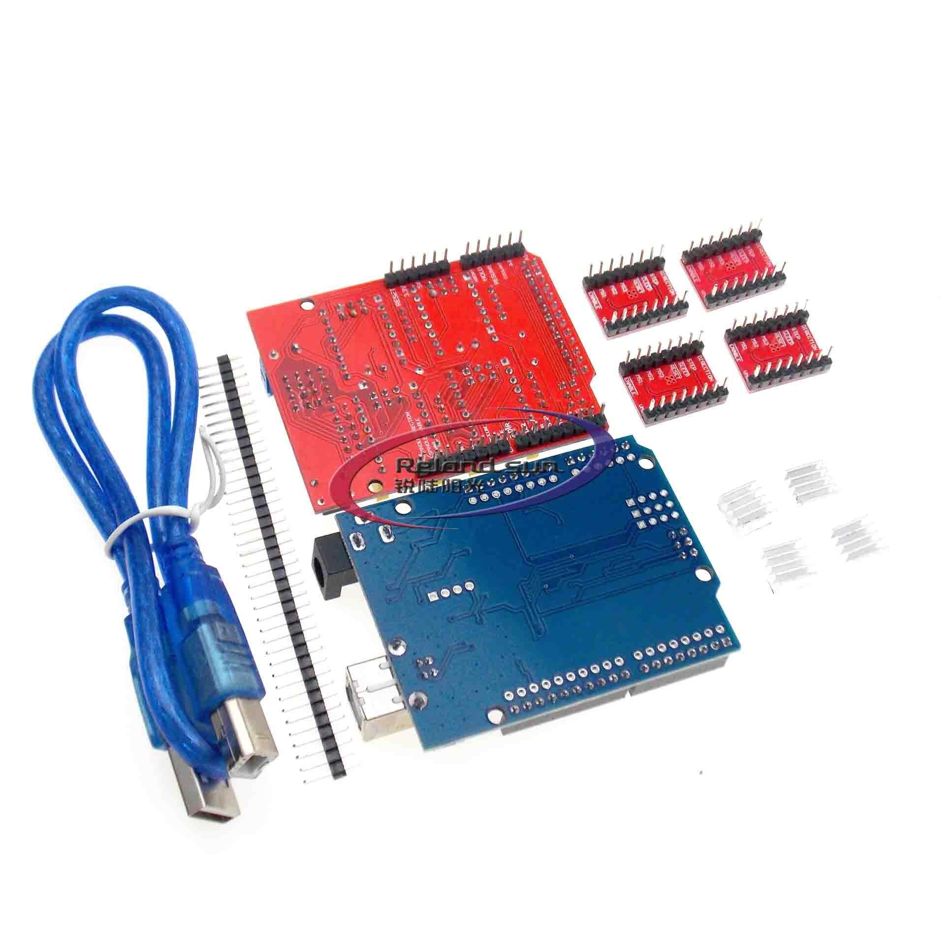 Máy Khắc CNC Shield V3 Máy In 3D + 4 Bảng Mạch Mở Rộng Trình Điều Khiển A4988/DRV8825/AT2100 Cho Arduino + UNO R3 Với Cáp USB