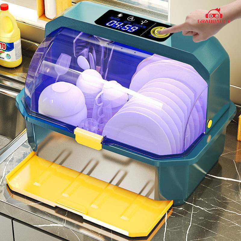 Disinfection Dish Rack,Plastic Storage Cupboard,Kitchen Drain Rack with Lid Cover and Drainboard