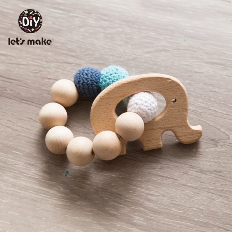 Cho Của Làm Cho Gỗ Teether, Lục Lạc Treo Giường Cho Bé, Đồ Chơi Chuỗi Hạt Móc Hình Con Voi Tạo Tiếng Ồn Vòng Đeo Tay Pram Clip Bé Rattle bán chạy