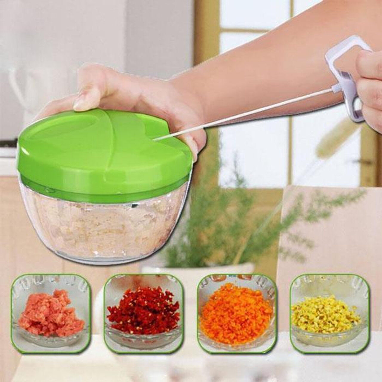 Easy Spin Cutter Mini Manual Hand Powered Food Processor Vegetable