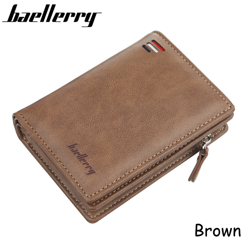 Baellerry Brand Men PU Leather short Wallet With Zipper Coin Pocket Vintage Big Capacity Male Short Money Purse Card Holder New