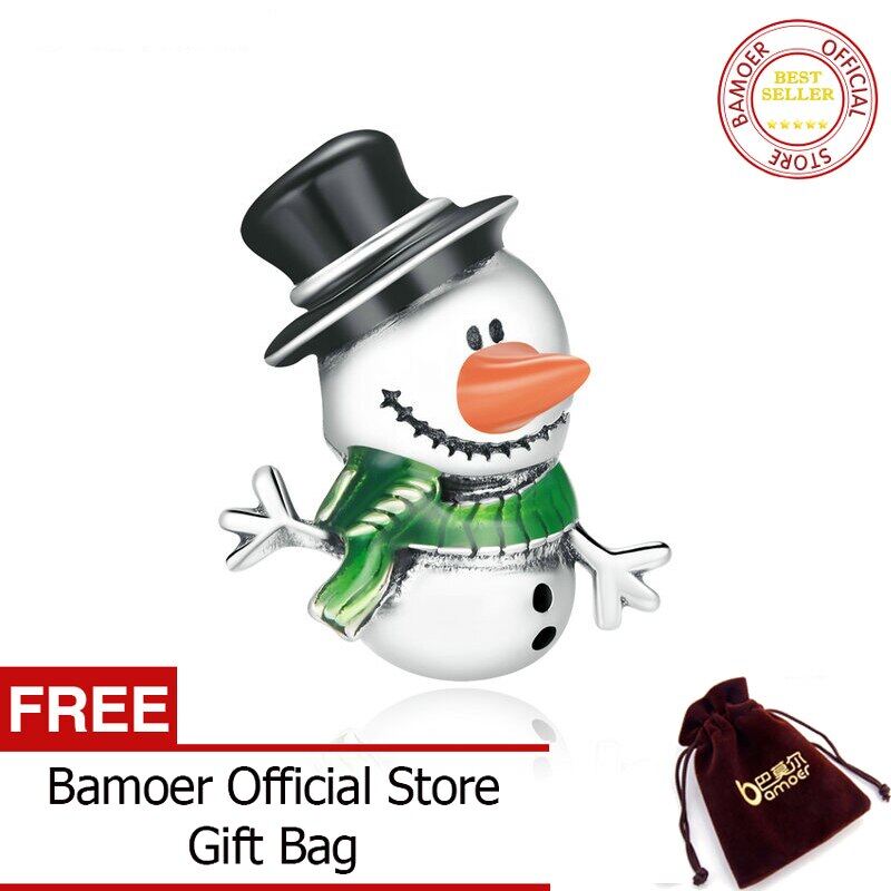 BAMOER 925 Sterling Silver Little Snowman Merry Christmas Charm for Original Bracelet Silver 925 Jewelry Accessories SCC1665