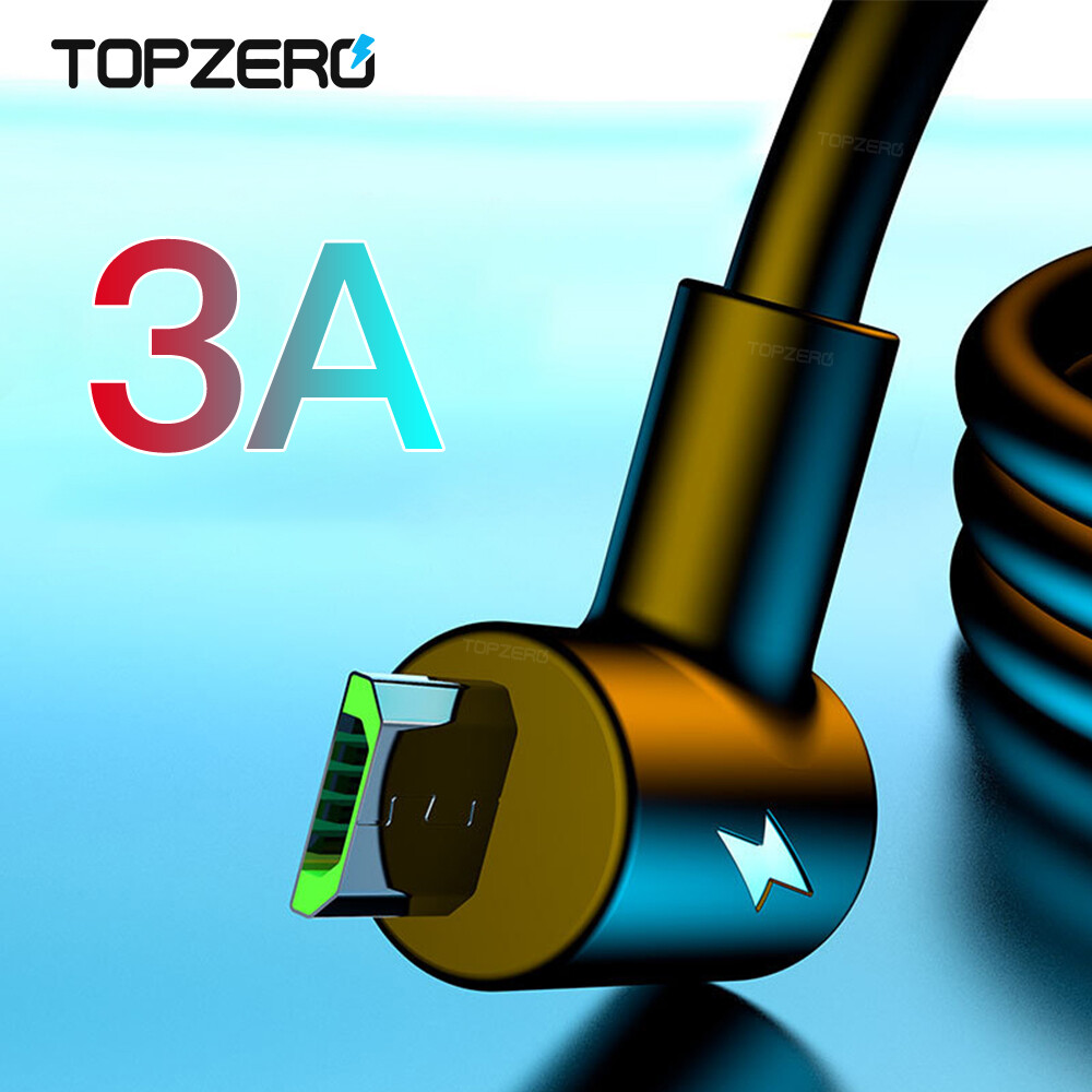Topzero 90 degree micro usb cable 3a fast charging cable for huawei xiaomi oppo vivo samsung data cord cable
