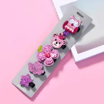 5pcs Set Kids Hair Clips Glitter Unicorn Flamingo Owl Girls Hair