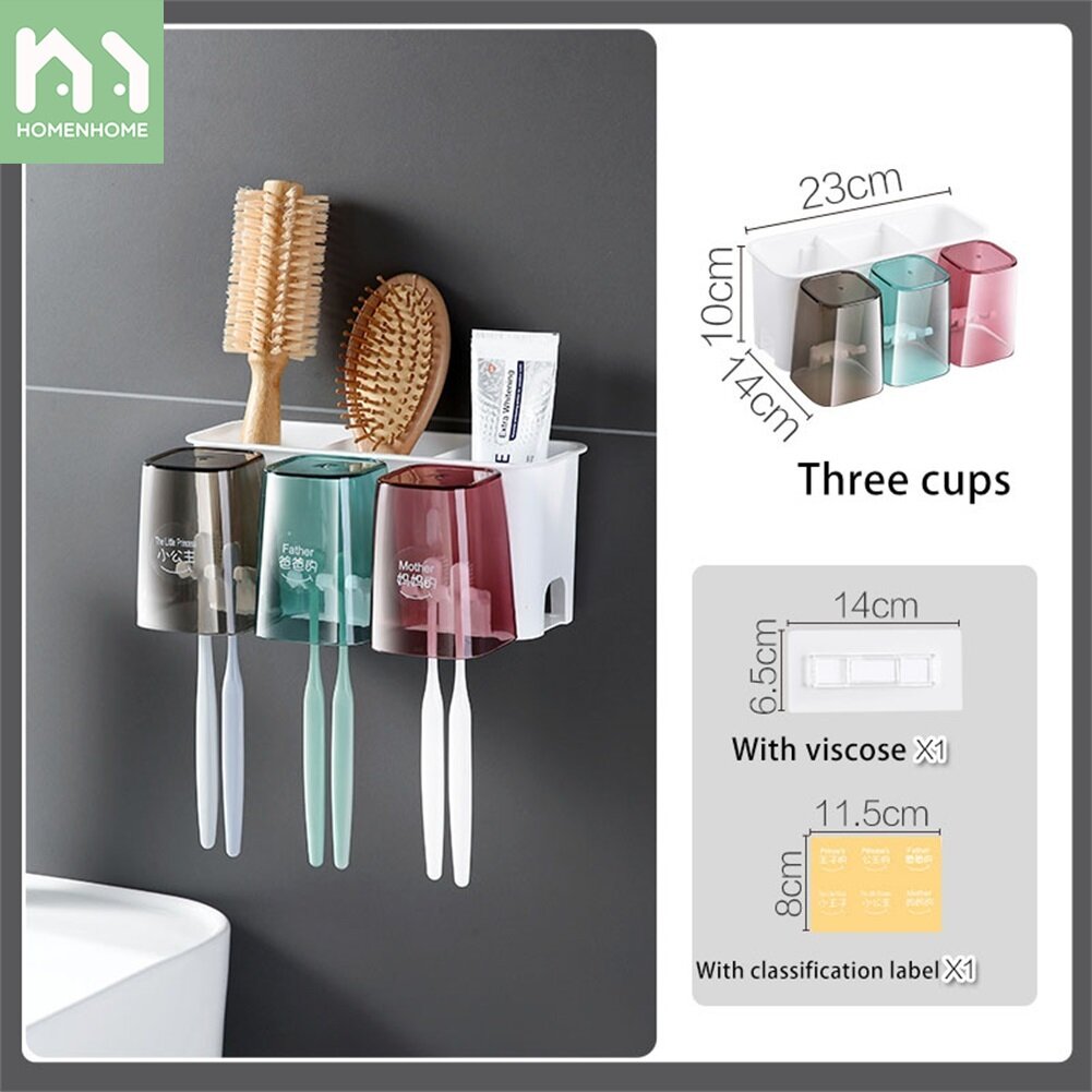 Homenhome Storage Rack Trackless Wall-mounted Washing Cups Tooth Brushes Holding Shelf for Bathroom