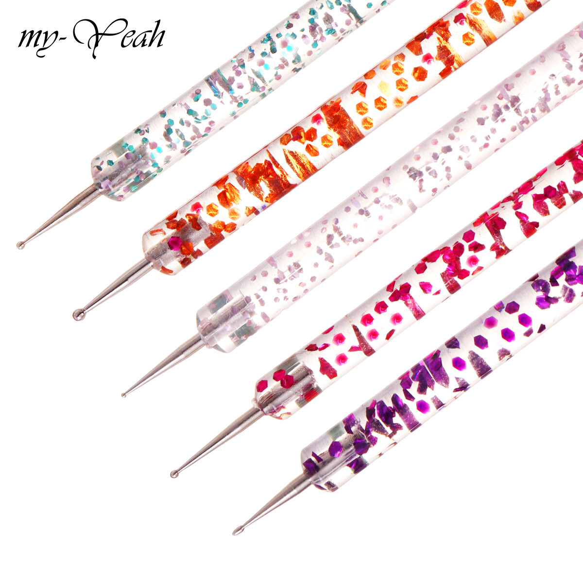 Myyeah 5 Cái/bộ Kép Cấp Nghệ Thuật Móng Tay Rhinetstone Hạt Bút Vẽ Chấm, Tay Cầm Kim Sa Dụng Cụ Làm Móng Nghệ Thuật Trang Trí Móng Tay