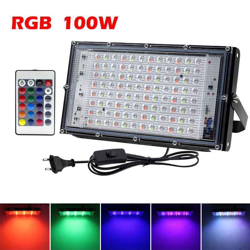 50W 100W 150W RGB LED Floodlight  With ON/OFF Switch Outdoor Waterproof Landscape Spotlight Lamp Remote Controller