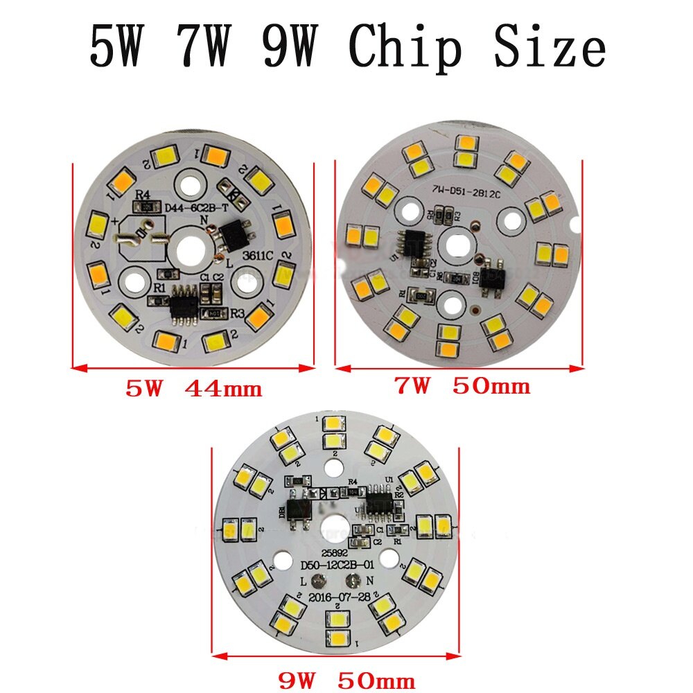 Hai màu Driverless AC220V-240V ba màu LED PCB với tích hợp IC nguồn ánh sáng ba màu sắc cho 5W 7W 9W bóng đèn cho Downlight Trần thay thế với 30cm dây