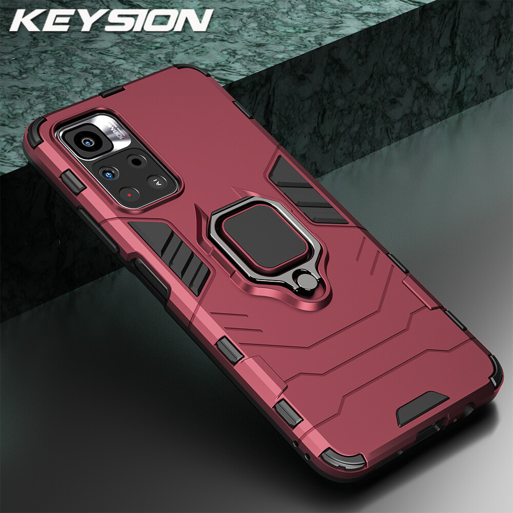 KEYSION Shockproof Armor Case for Redmi Note 11 Pro+ Plus 11T 5G Ring Stand Phone Back Cover for Xiaomi POCO M4 Pro 5G