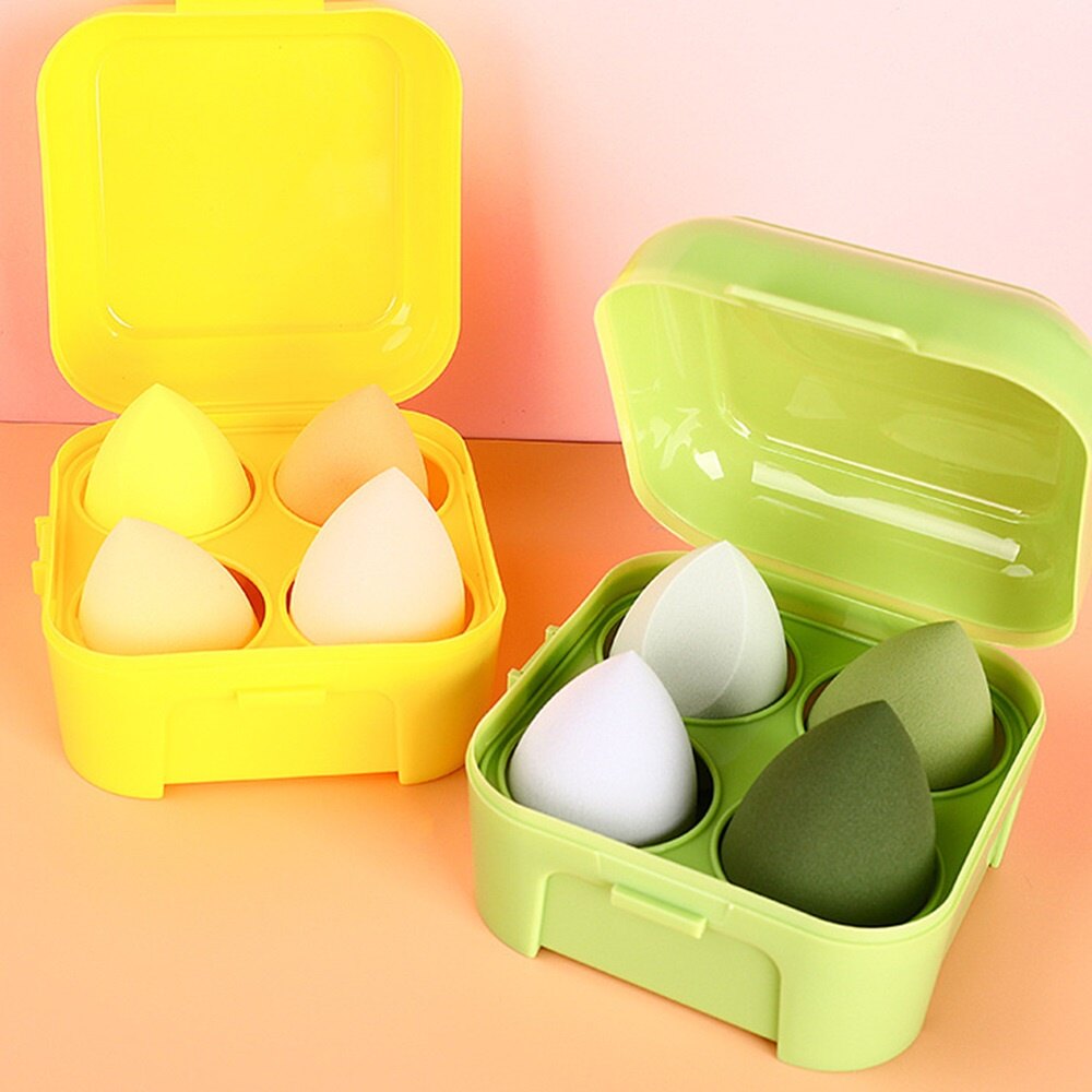 SAWU Set of 4 Soft, Wet and Dry Makeup Sponges 4-box Color Box Beauty Egg Soft Makeup Sponge Tool Makeup Storage Box