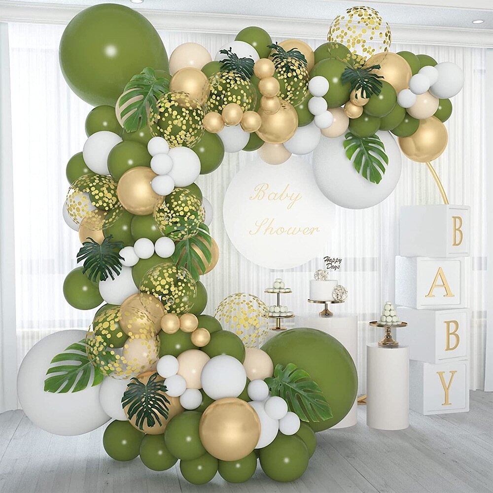 124Pcs Olive Green Balloon Set Bohemian Theme Olive Green Wreath Birthday Party Decoration Wedding Party