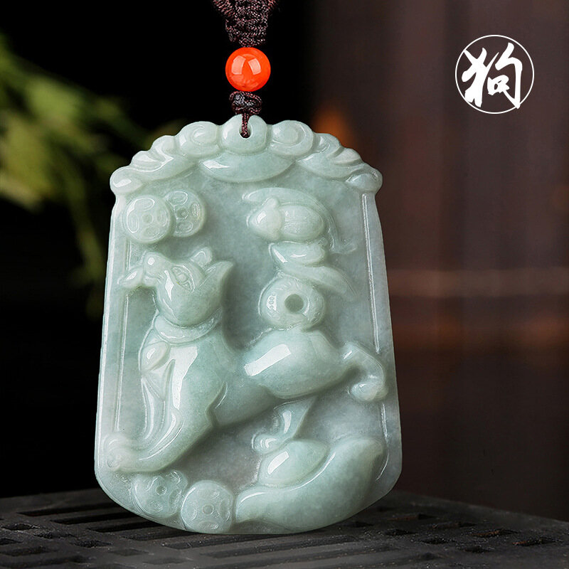 TIMESWIND Natural Light Green Jade Dragon Horse Zodiac Square Tag Lucky Necklace Y1N