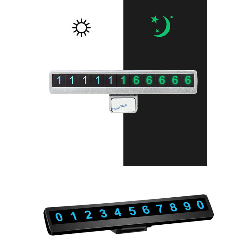 1PC Hidden Car Parking Number Plate Decoration Car Sticker Mobile Phone Number Card Car Luminous Temporary Parking Card Car-styling Auto Interior Accessories