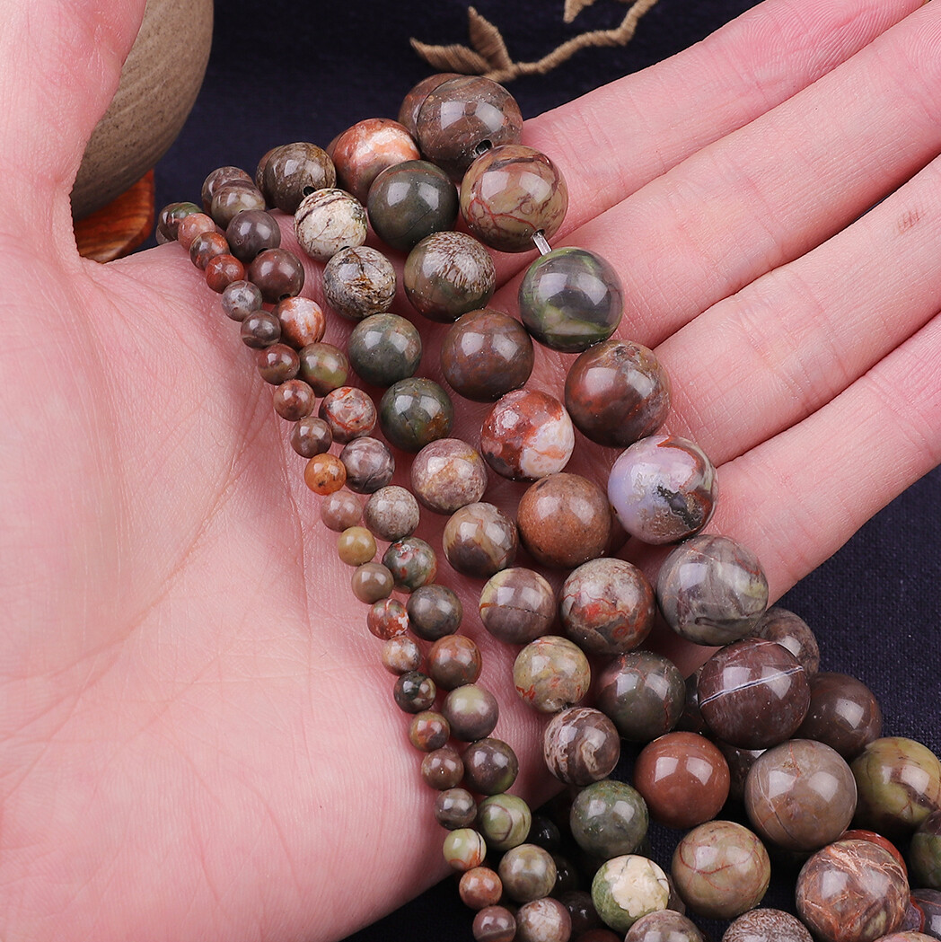 Natural Stone Round Beads 4/6/8/10/12MM Agate Jasper Beads For Jewelry Making DIY Couple Bracelet Necklace