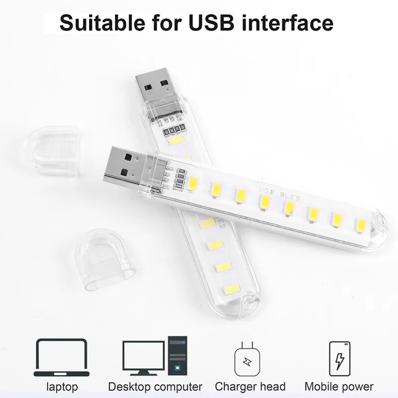 2pcs 8LED USB Mini Đèn LED đọc sách tiết kiệm năng lượng đèn Đèn ngủ USB