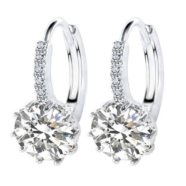 【MOHOLL】 Platinum or Gold Plated Sterling Silver Round Ring Set Women Wedding Engagement Ring Crystal Jewelry Rings