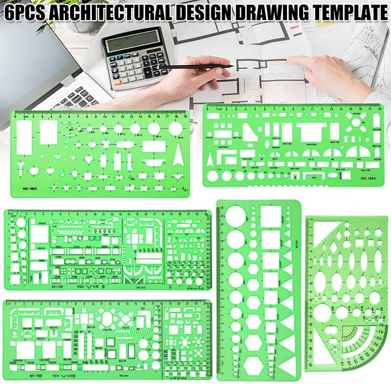 {HAOYA Stationery Store} Double Scale Template Architect Combination Multi Design Stencil Symbols Technical Drawing Rulers