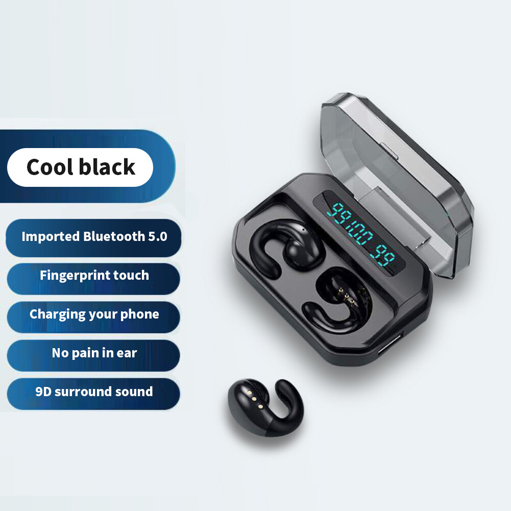 Agbistue A66 Bone Conduction Bluetooth Earphones Clip-Ear Sport Wireless Headset With Digital Display 9D Surround Sound Noise Reduction Headphone With Mic For Smartphone