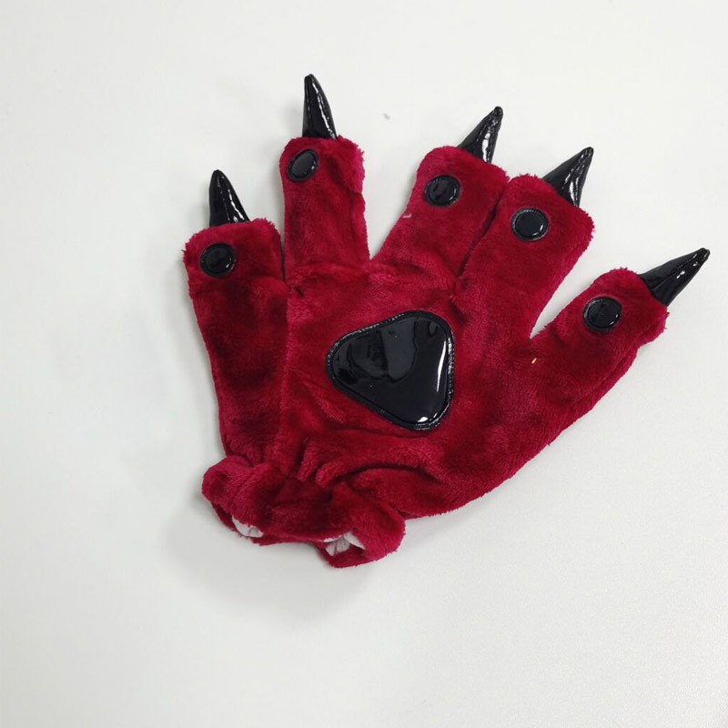 Kigurumi Animal Gloves Men Women Soft Flannel Glove Paw Dinosaur Bear Finger Claw Cute Fluffy Halloween Party Performance Mitten