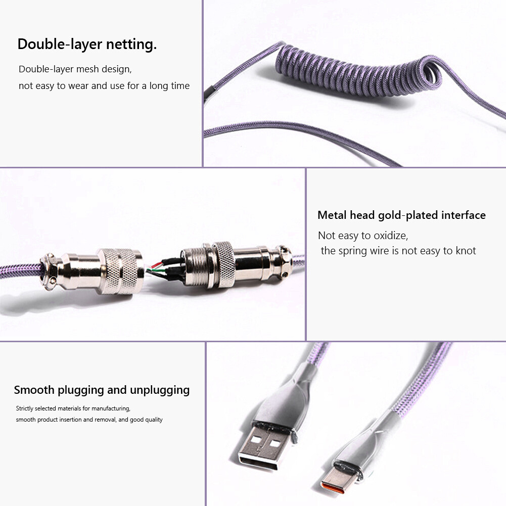 Type C USB Cable Keyboard Aviator for Mechanical Keyboard Aviation Connector Spiral Paracord