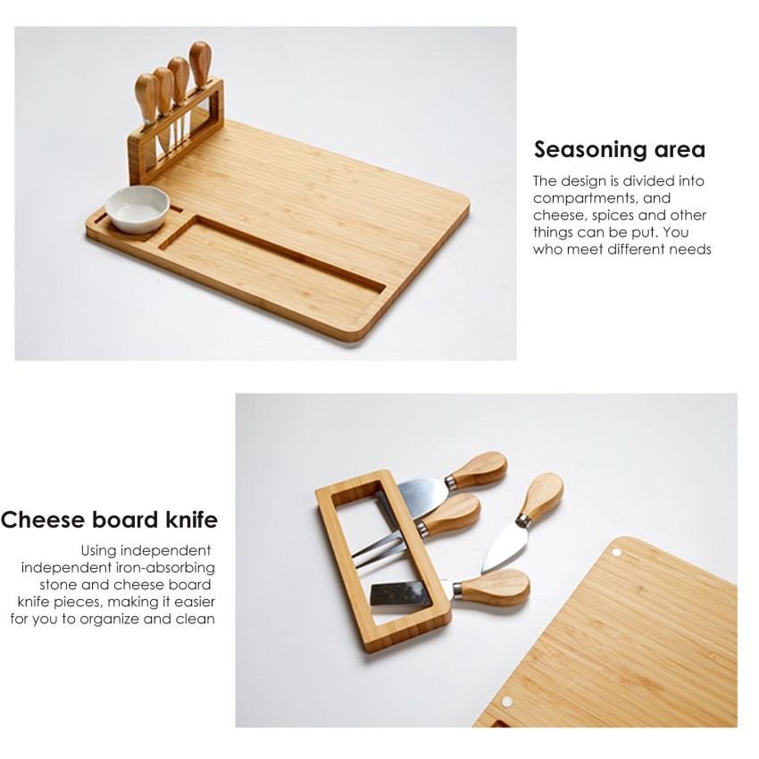 Bamboo Cheese Board Wood cheese board 1pcBamboo tableware cheese plate set western cutlery fork dessert fruit pizza plate multifunctional plate