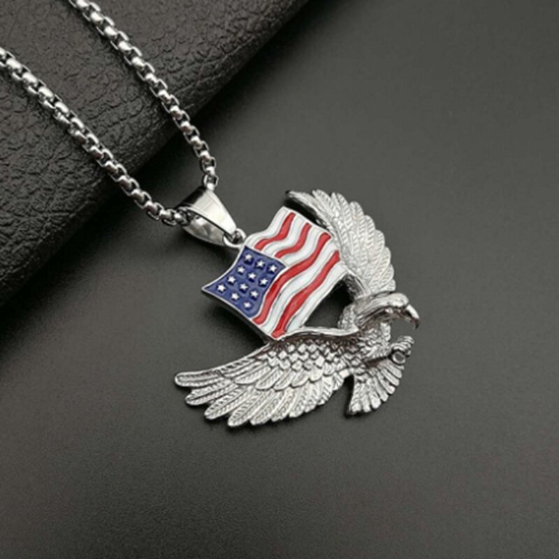 American Flag Eagle Necklace Statement of Personality Jewelry Gold Alloy Animal Charm Pendant and Men's Chain