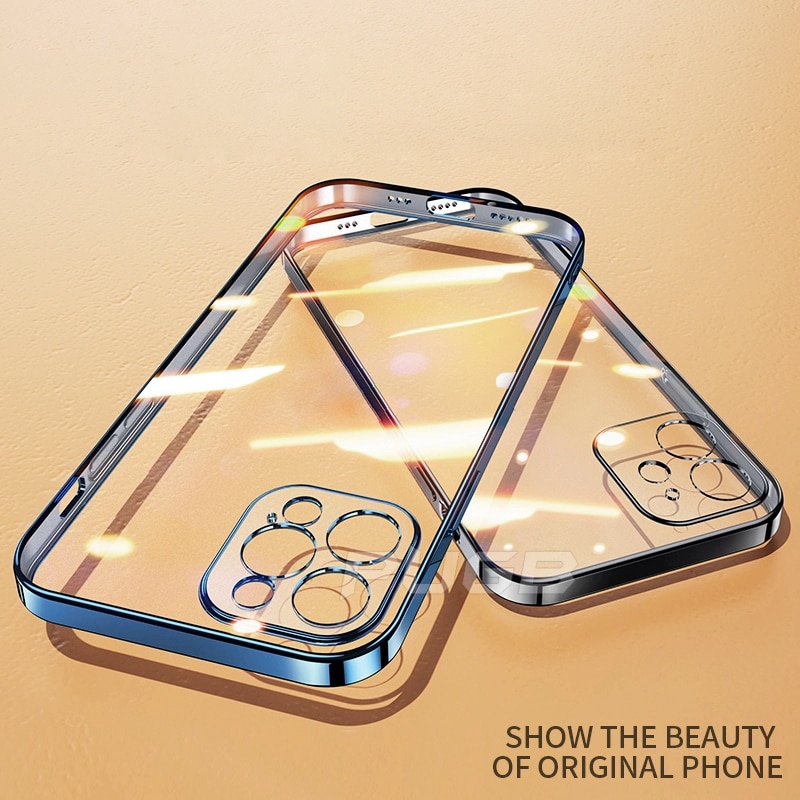Mạ sang trọng, ốp trong suốt bật dành cho iphone 12 pro max 12 mini 11 x xs xr 7 8 plus se 2020 6 6s plus ốp silicon trong suốt khung vuông mềm