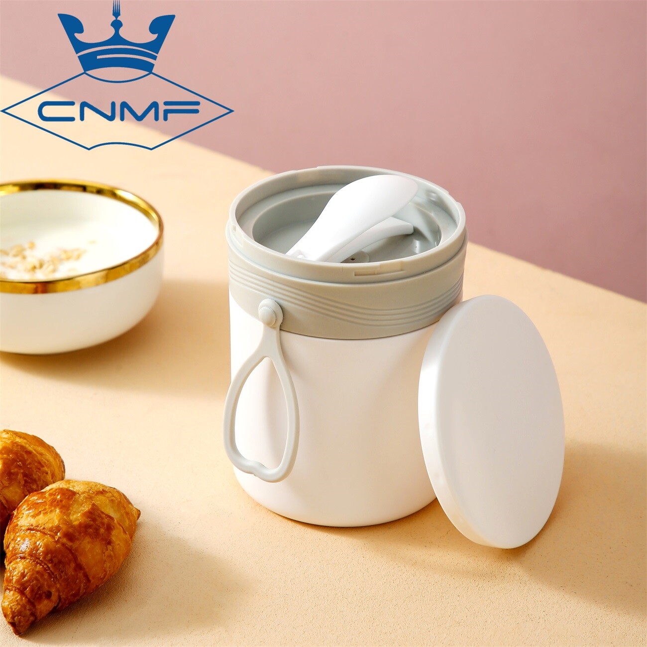 CNMF Thermal Lunch Box Breakfast Cup with Spoon Airtight Food Storage Container 430ml Portable Cereal Bowl Porridge Cup