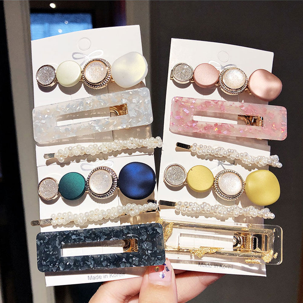 6PCs Girl Cute Colorful Versatile Frosted Candy Hairpins Women Simple Macaron Pearl Word Clip