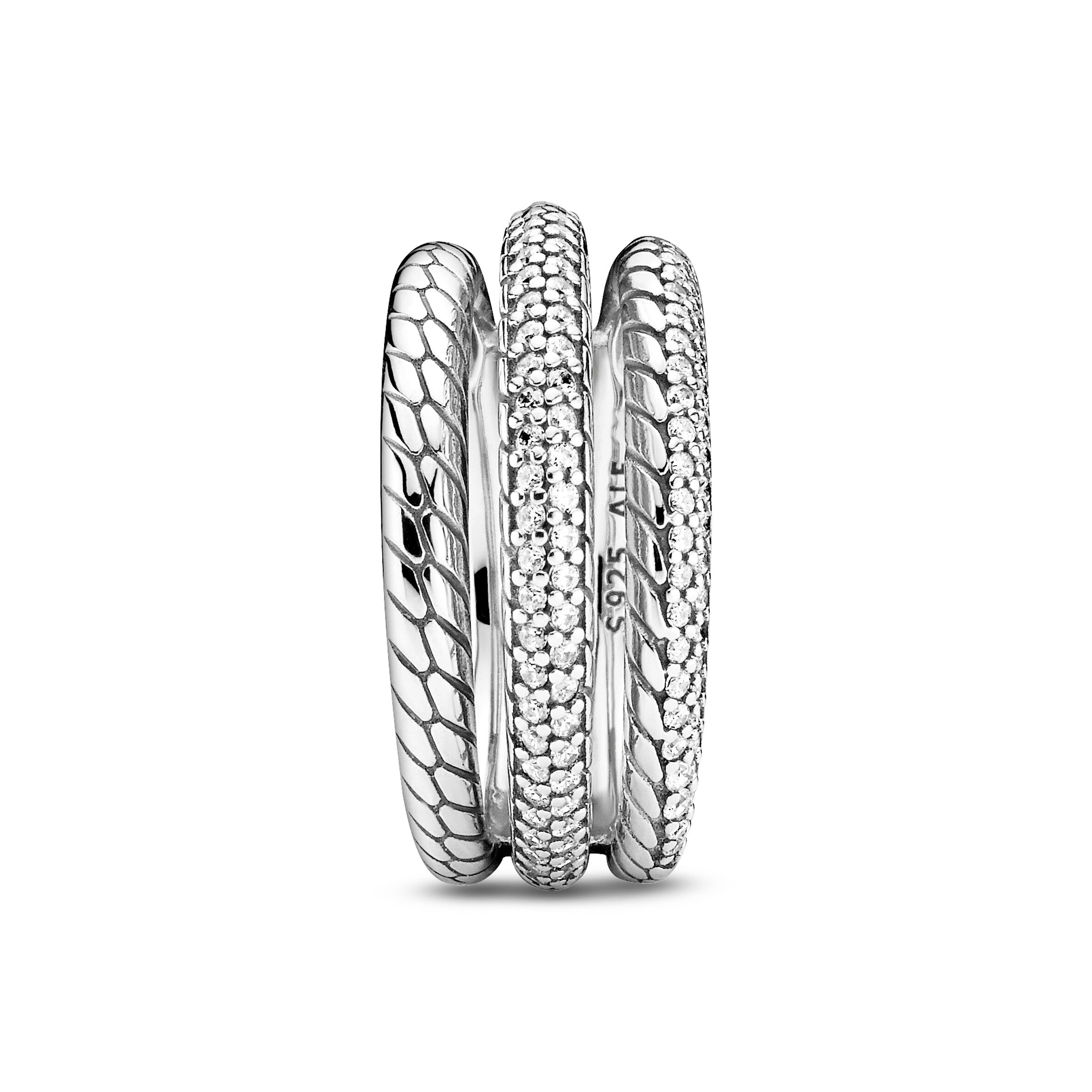 2021 Original Pandoras Triple Band Pavé Snake Chain Pattern Ring