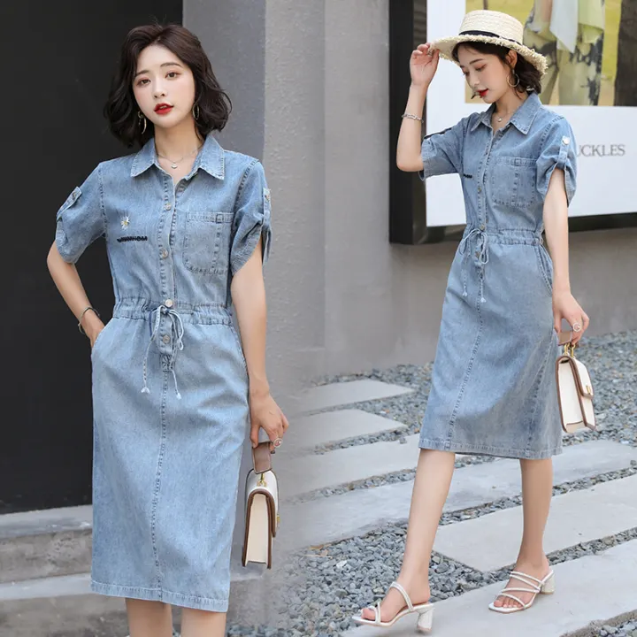 denim shirt dress midi length