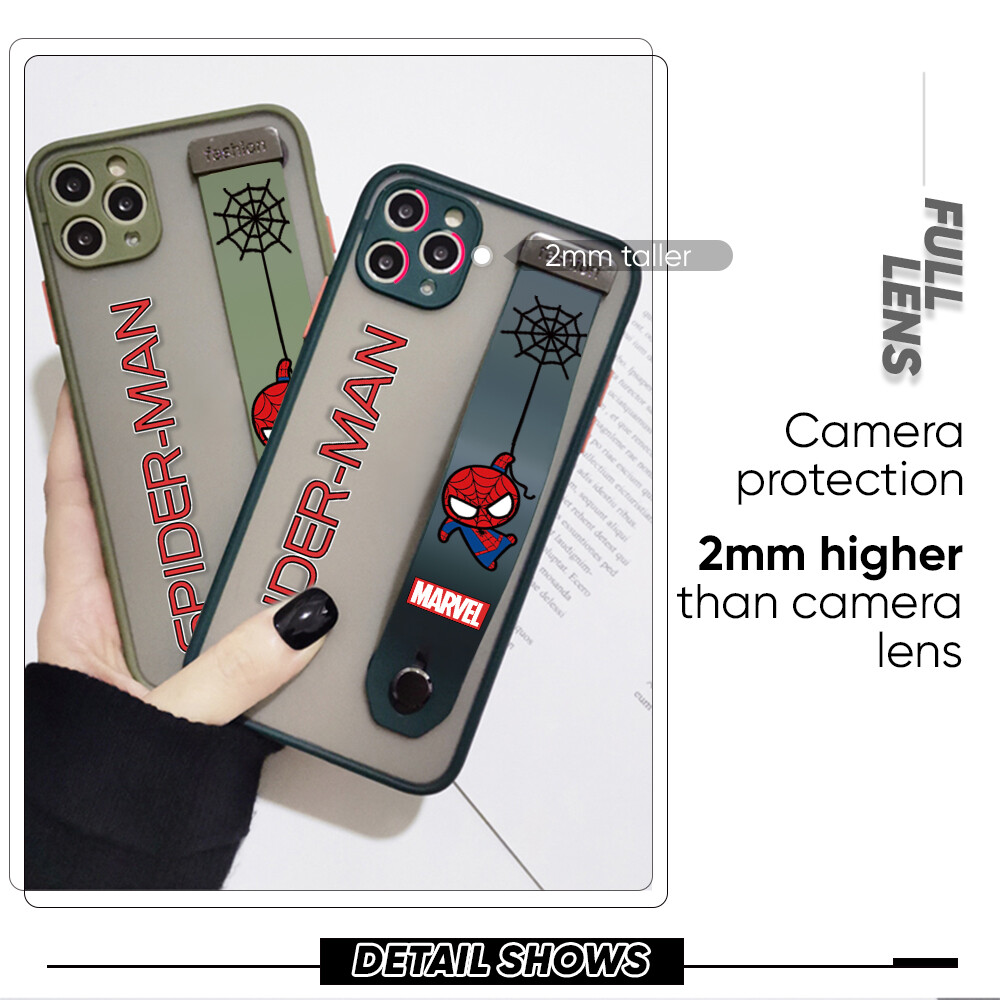 (With Wristband)Hontinga Casing Case For Samsung Galaxy Note10 Note 10 Plus Case Shockproof Marvel Spider-Man Cartoon Transparent Phone Case Soft Edge Full Lens Camera Protector Back Cover Hard Case For Boys