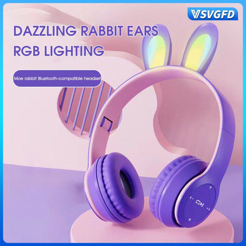 VSVGFD Tai Nghe Mèo Thỏ P47R Tai Nghe Bluetooth Không Dây Tai Nghe Tai Mèo Thỏ Tai Nghe Kucing Tai Nghe Dễ Thương Có Đèn Led