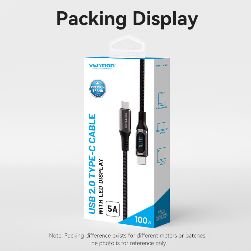 Vention 5A 100W E-Marker Samrt LED USB 2.0 Type C to Type C Cable Fast Charging for MacBook Air 2020 SAMSUNG S22+ Note 20 S10 Laptops USB C to USB C Cable