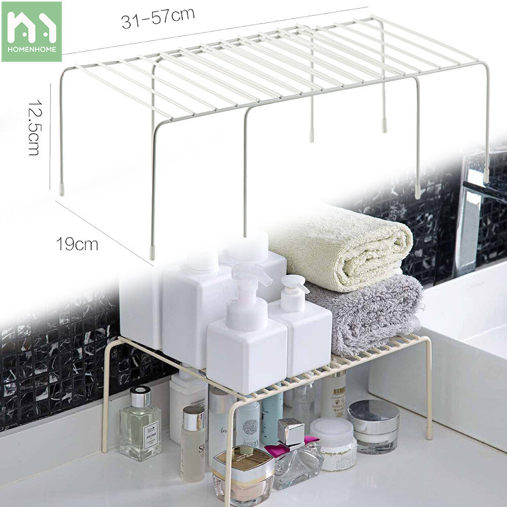 Homenhome Retractable Iron Kitchen Shelf Cabinet Drain Storage Rack Spice Shelf