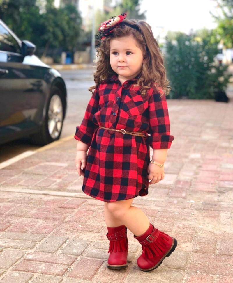 girls red plaid dress
