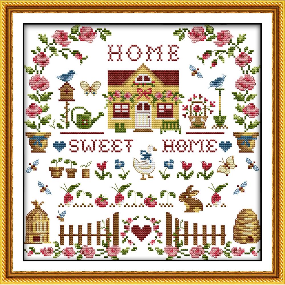Sweet Home Stamped Cross Stitch Complete Set Four 11CT 14CT DIY Handmade Embroider Needlework DMC Complete Kits Pattern Pre-Printed On the Cloth Home Room Decor